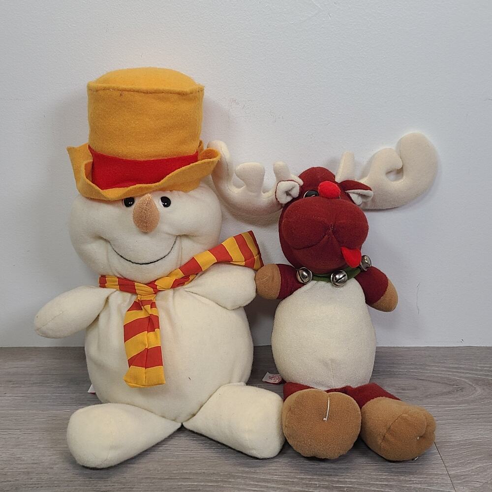 Vintage Kamar Stuffed Felt Christmas Toys Snowman Reindeer Set